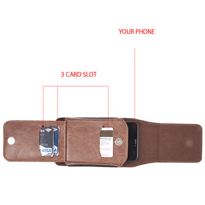 For Samsung Galaxy A23 5G Universal Vertical Leather Case Holster with 360° Rotation Belt Clip & 3 Credit Card Slots Phone Carrying Pouch [Brown]