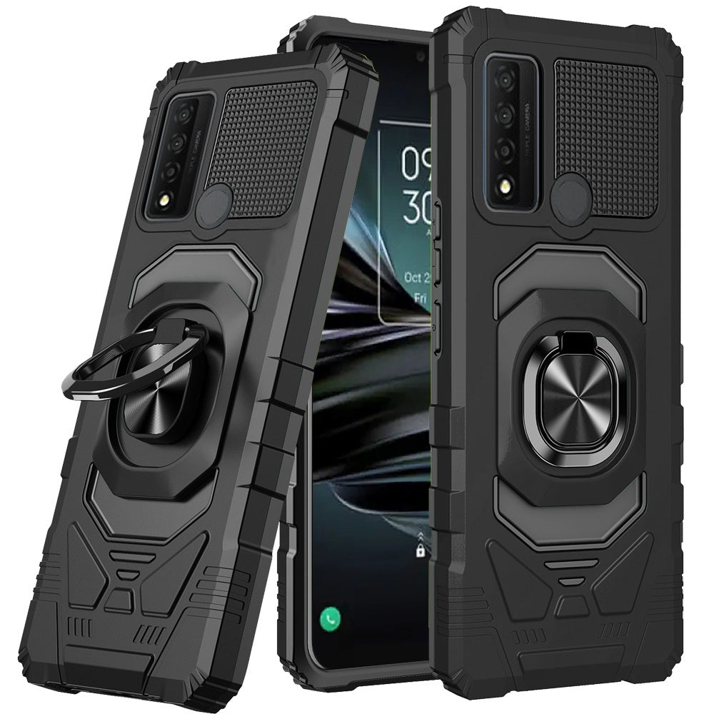 For TCL 20 XE Hybrid Dual Layer with Rotate Magnetic Ring Stand Holder Kickstand, Rugged Shockproof Anti-Scratch Protective  Phone Case Cover