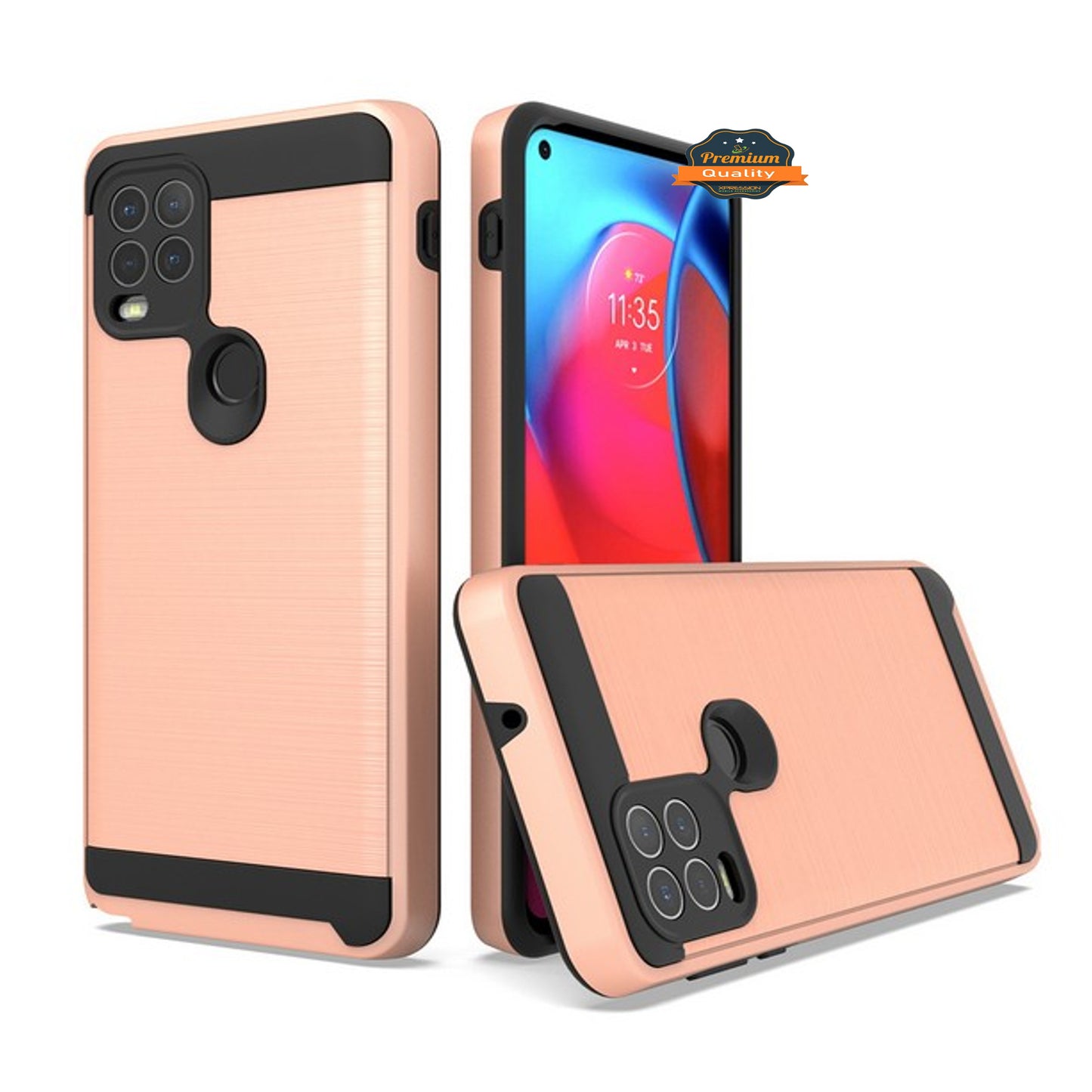 For Motorola Moto G Stylus 5G 2021 Slim Rugged TPU + Hard PC Brushed Metal Texture Hybrid Dual Layer Defender Armor Shock Absorbing  Phone Case Cover