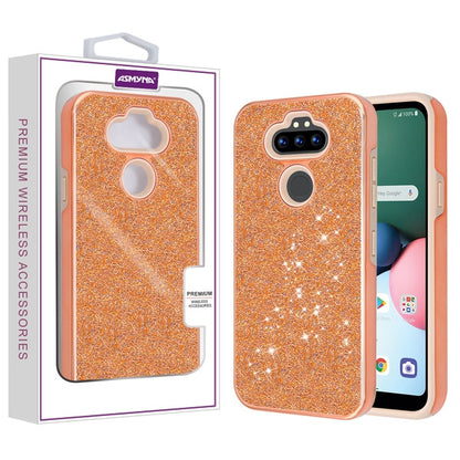For LG K31 /Aristo 5/Fortune 3/Tribute Monarch /Phoenix 5/Risio 4/K8x Rhinestones Stylish Bling Design Hybrid Hard TPU Armor Rugged Slim Rose Gold Phone Case Cover