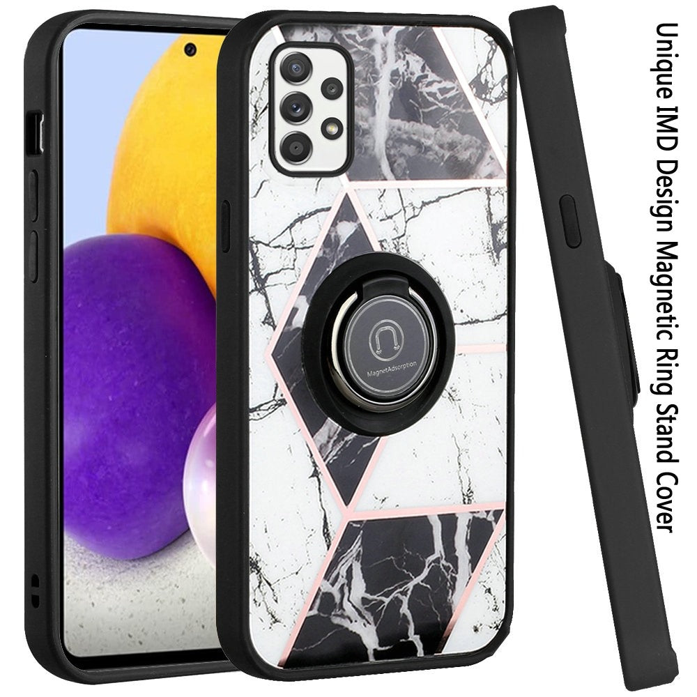 For Samsung Galaxy A73 5G Unique Marble Design with Magnetic Ring Kickstand Holder Hybrid TPU Hard PC Shockproof Armor  Phone Case Cover