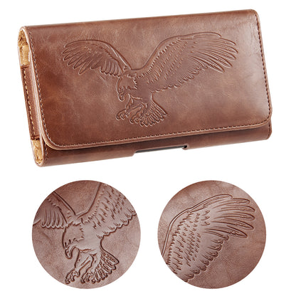 For Samsung Galaxy A23 5G Universal Horizontal Leather Phone Case with Embossed American Eagle Pouch Belt Clip Holster & Magnetic Pouch [Brown]