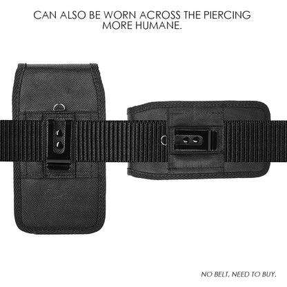 For Samsung Galaxy A23 5G Universal Pouch Case Vertical Phone Holster Durable Nylon Cover with Belt Clip Loop, Velcro & Hook Carabiner [Black]