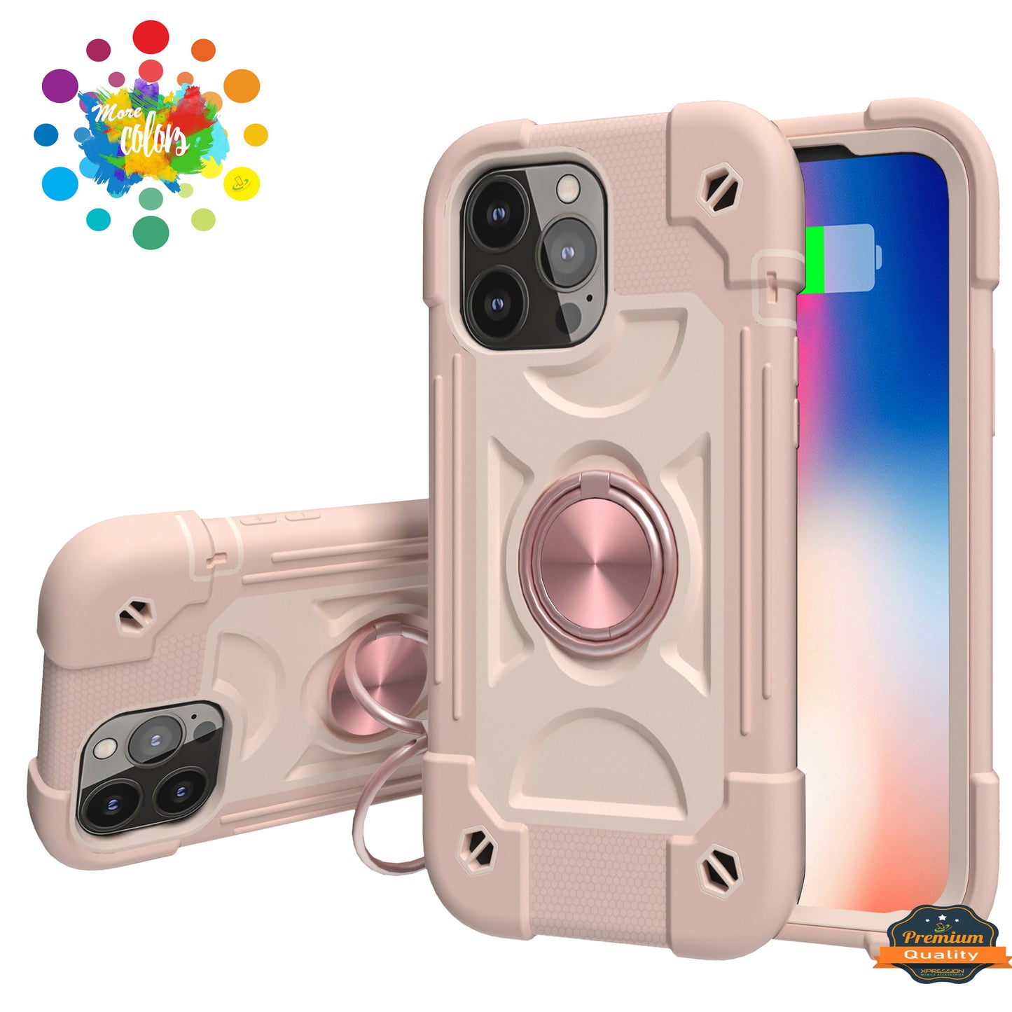 For Apple iPhone SE 3 (2022) SE/8/7 Thick 3in1 Hybrid Rugged TPU Shock-Absorbing with Rotatable Double Rings Kickstand  Phone Case Cover