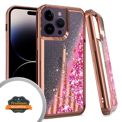 For Apple iPhone 14 Plus /Pro Max Quicksand Liquid Glitter Bling Flowing Sparkle Fashion Hybrid TPU Chrome Plating  Phone Case Cover