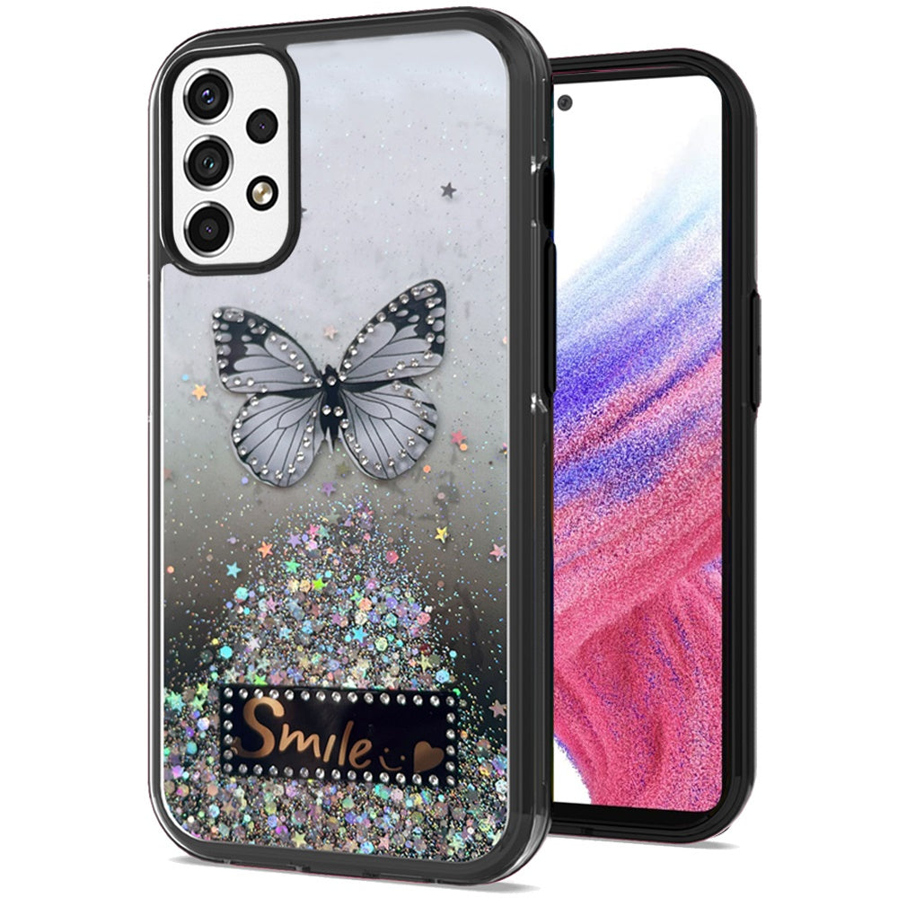 For Samsung Galaxy A53 5G Butterfly Smile Glitter Bling Sparkle Epoxy Glittering Shining Hybrid Hard PC TPU Silicone  Phone Case Cover