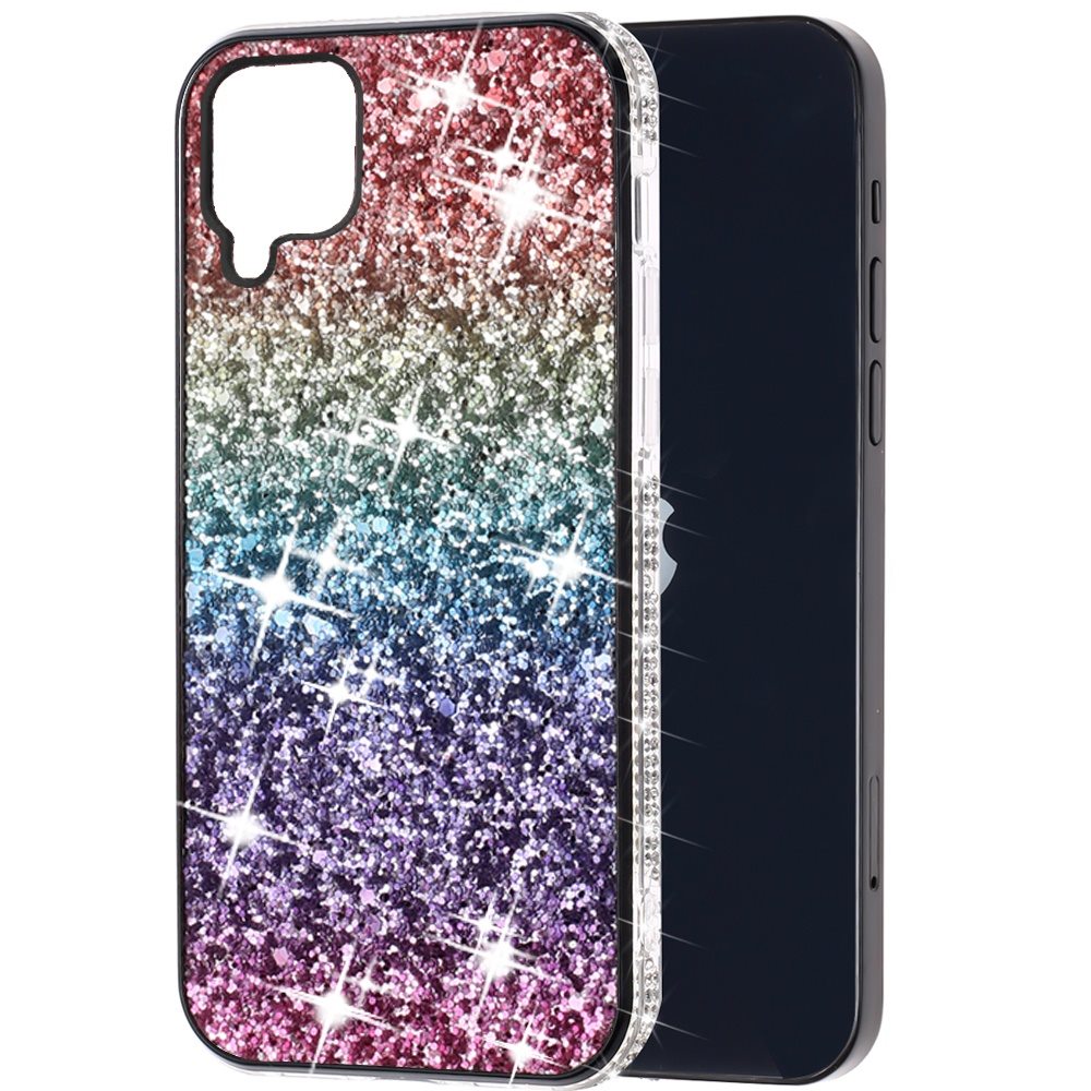 For Samsung Galaxy A42 5G Rhinestone Sparkling Rainbow Gradual Glitter Full Diamond Bling Protective Hybrid Rugged Slim TPU Bumper  Phone Case Cover