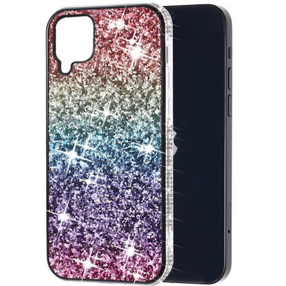 For Samsung Galaxy A42 5G Rhinestone Sparkling Rainbow Gradual Glitter Full Diamond Bling Protective Hybrid Rugged Slim TPU Bumper  Phone Case Cover