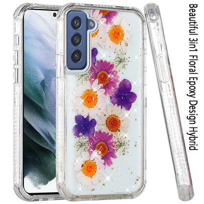 For Samsung Galaxy S22 Ultra Sparkle Glitter Floral Epoxy Design Shockproof Hybrid Fashion Bling Rubber TPU  Phone Case Cover