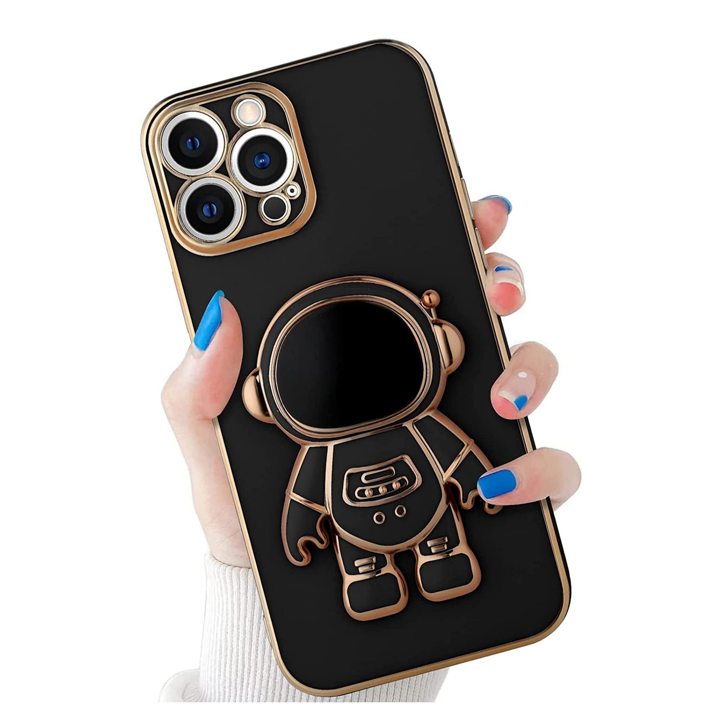 For Apple iPhone 14 /Plus Pro Max Astronaut Hidden Stand Holder Plating Hybrid Electroplated Bumper Shockproof Armor Cute  Phone Case Cover