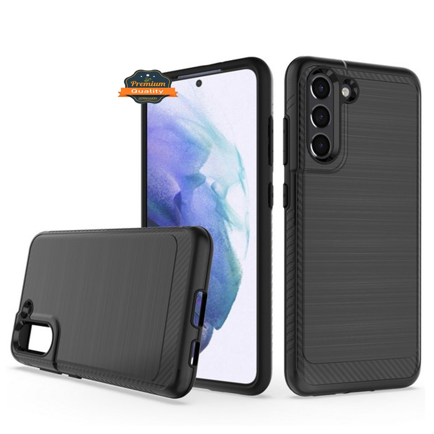 For AT&T Calypso Brushed Metal Texture Hybrid Dual Layer Defender TPU PC Rugged Shockproof Armor Carbon Fiber Design  Phone Case Cover