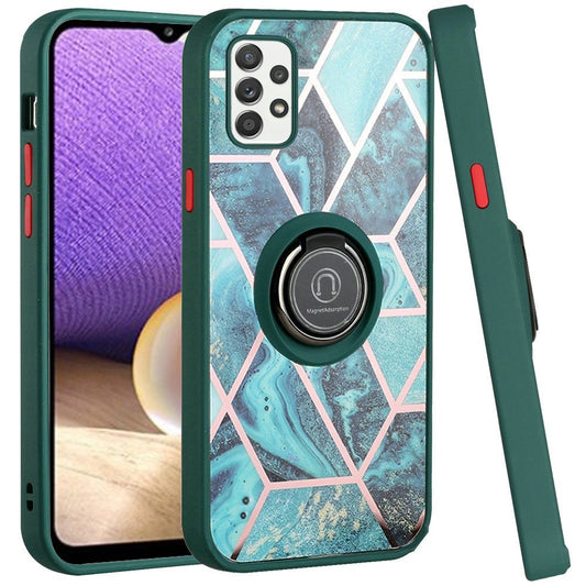 For Apple iPhone 14 Pro (6.1") Unique Marble Design with Magnetic Ring Kickstand Holder Hybrid TPU Hard Shockproof  Phone Case Cover