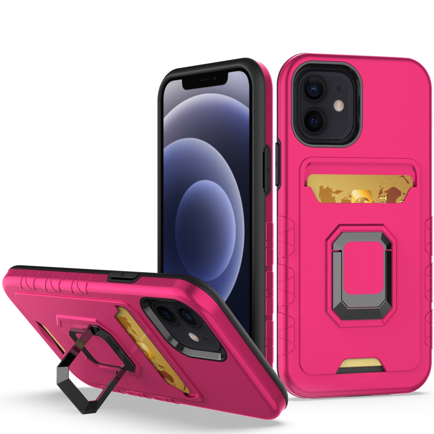 For Apple iPhone 13 Pro (6.1") Wallet Case Designed with Credit Card Holder & Magnetic Stand Kickstand Ring Heavy Duty Hybrid Armor  Phone Case Cover