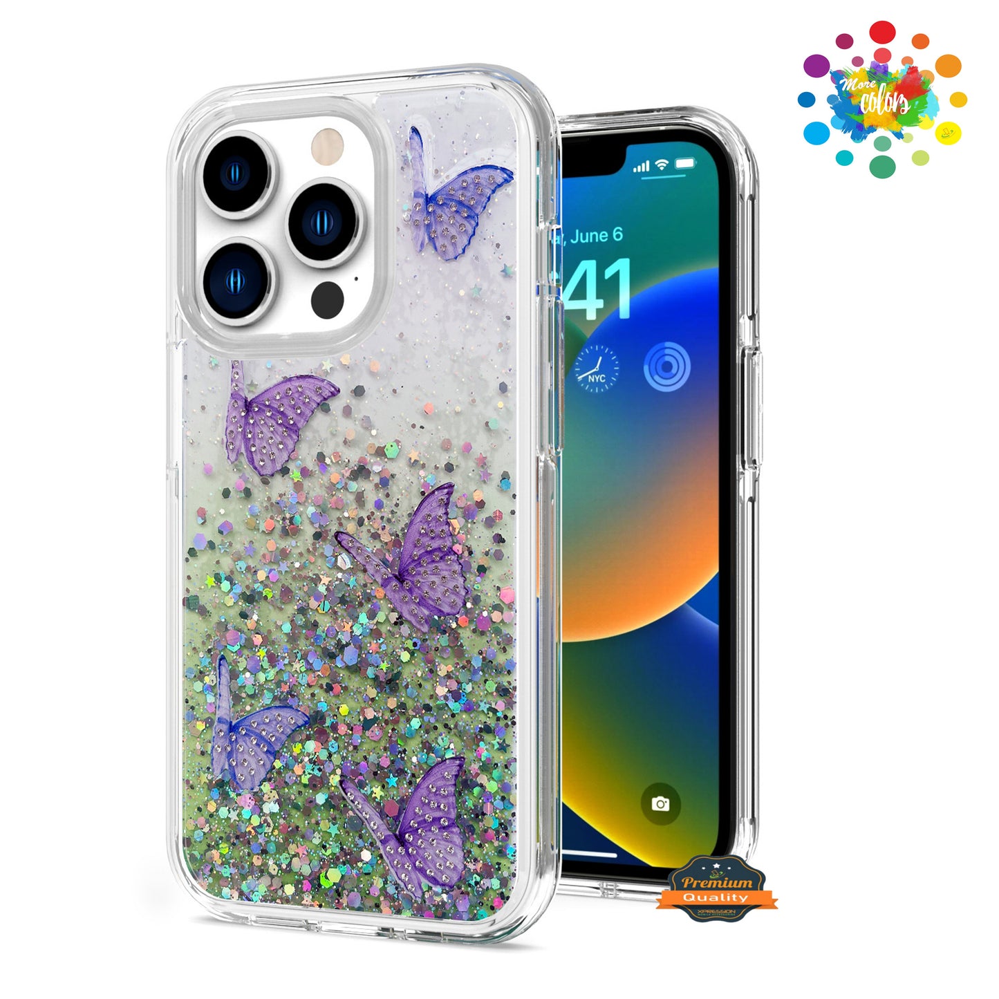 For Samsung Galaxy A53 5G Butterflies Glitter Bling Shiny Sparkle Glittering Flake Hybrid Hard PC TPU Silicone Slim  Phone Case Cover