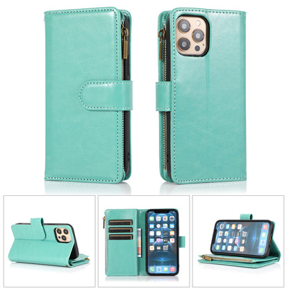 For Apple iPhone 8 Plus/7 Plus/6 6S Plus Leather Zipper Wallet Case 9 Card Slots Cash Pocket Clutch Pouch with Stand & Strap  Phone Case Cover