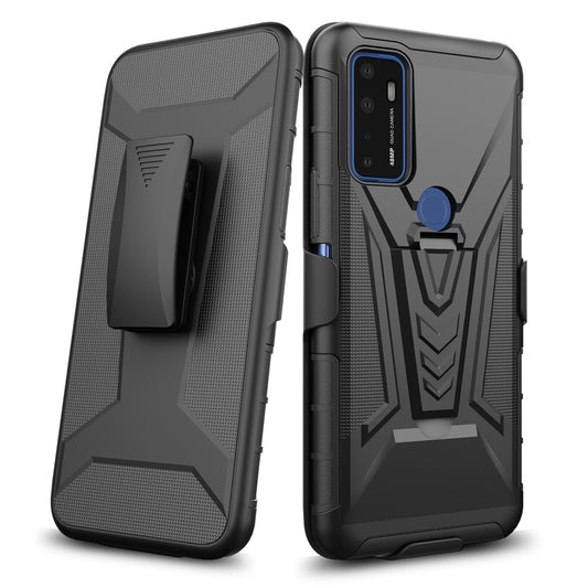 For LG Velvet 5G Belt Clip Holster Dual Layer Shockproof with Clip On & Kickstand Heavy Duty Full Body 3in1 Hybrid Black Phone Case Cover
