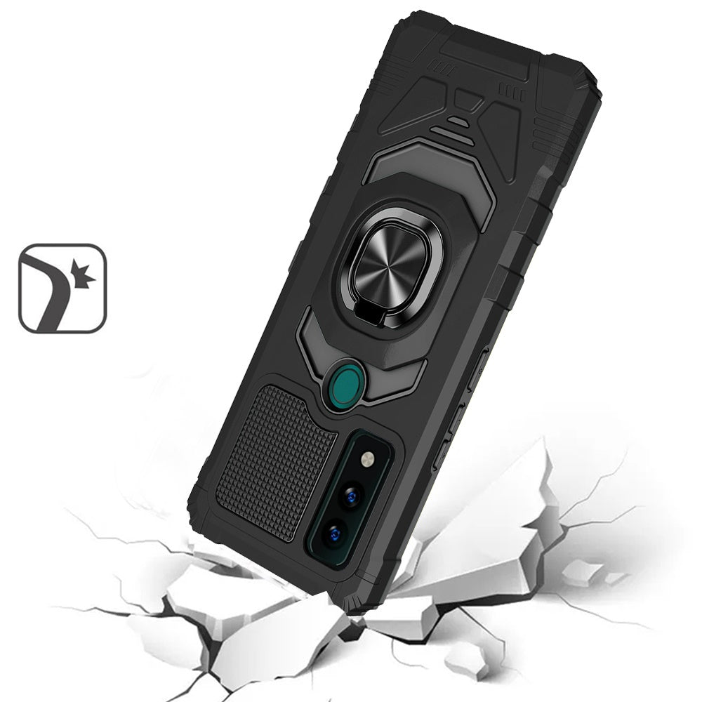 For AT&T Maestro 3 Hybrid Dual Layer with 360° Rotate Magnetic Ring Stand Holder Kickstand TPU Rugged PC Shockproof  Phone Case Cover