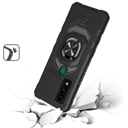 For AT&T Maestro 3 Hybrid Dual Layer with 360° Rotate Magnetic Ring Stand Holder Kickstand TPU Rugged PC Shockproof  Phone Case Cover