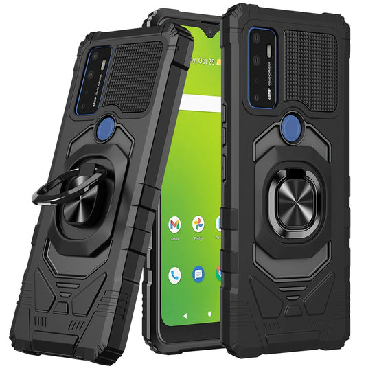 For Cricket Dream 5G Hybrid Dual Layer with Rotate Magnetic Ring Stand Holder Kickstand, Rugged Shockproof Anti-Scratch Black Phone Case Cover