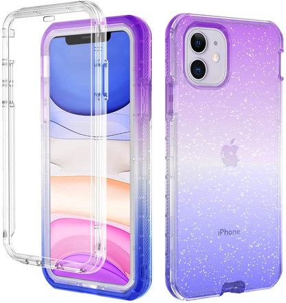 For Apple iPhone 13 Pro (6.1") Clear Gradient Glitter Bling Sparkly Hybrid Hard PC Soft TPU Bumper and Front Frame Drop Protective  Phone Case Cover