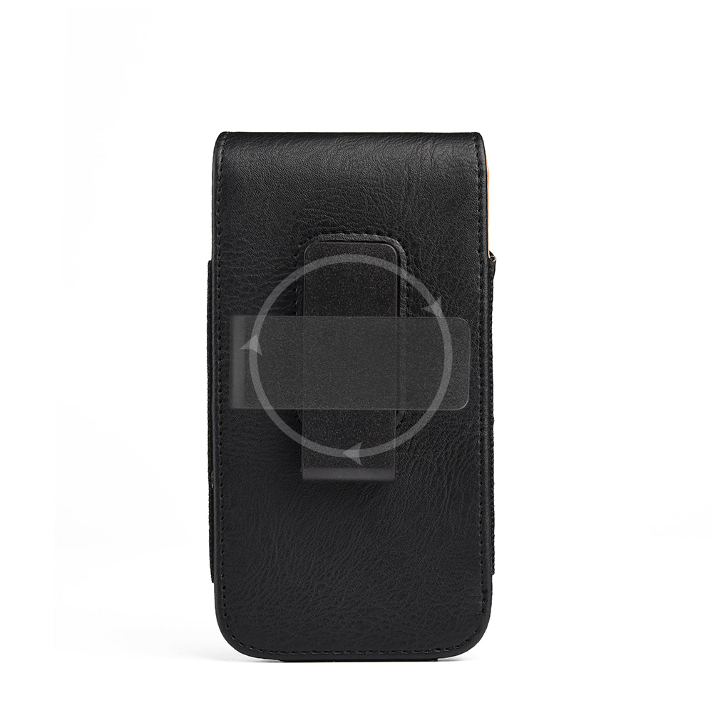 For Samsung Galaxy A23 5G Universal Vertical Leather Case Holster with Card Slot, Rotation Belt Clip & Magnetic Closure Carrying Phone Pouch [Black]