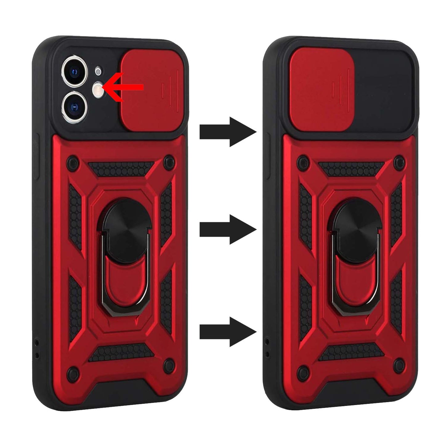 For Apple iPhone 13 Pro (6.1") Hybrid Cases with Slide Camera Lens Cover and Ring Holder Kickstand Rugged Dual Layer Heavy Duty Hard  Phone Case Cover