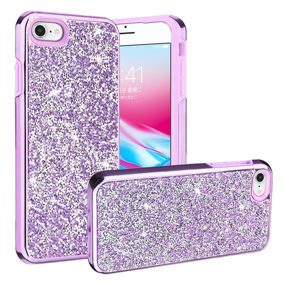 For Apple iPhone SE 3 (2022) SE/8/7 Bling Rhinestone Diamond Shiny Glitter Hybrid Dual Layer Rugged Shell Hard PC TPU  Phone Case Cover