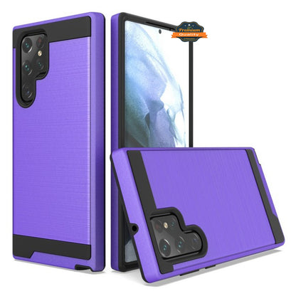 For Samsung Galaxy S22 Ultra Slim Rugged TPU + Hard PC Brushed Texture Hybrid Dual Layer Defender Armor Shock Absorbing  Phone Case Cover