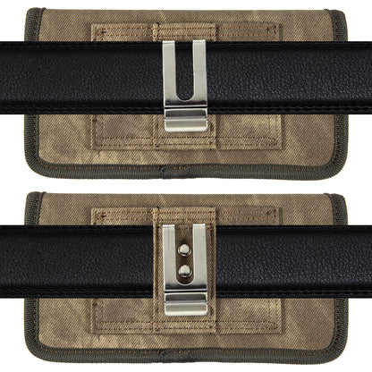 For Samsung Galaxy A02S Universal Horizontal Cell Phone Case Fabric Holster Carrying Pouch with Belt Clip and 2 Card Slots fit Large Devices 6.3" [Brown Denim]