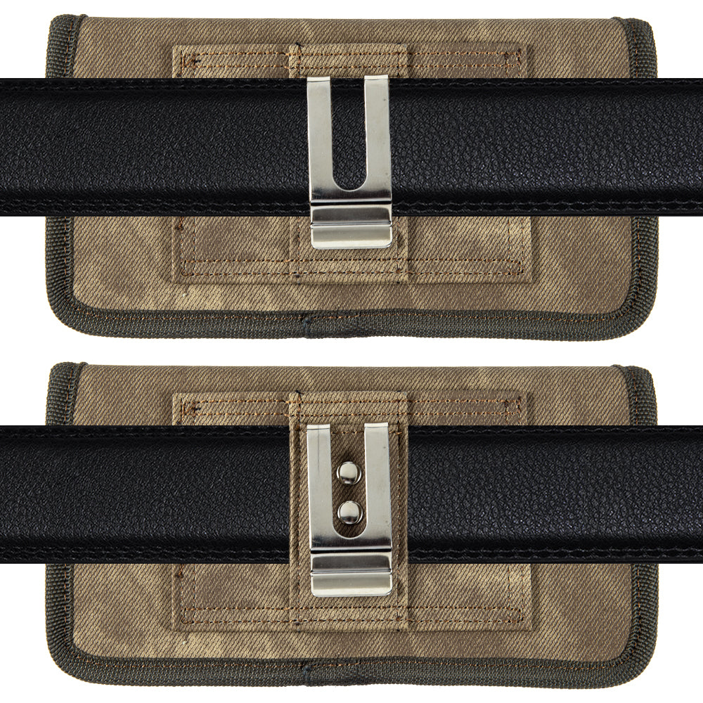 For Samsung Galaxy A52 5G Universal Horizontal Cell Phone Case Fabric Holster Carrying Pouch with Belt Clip and 2 Card Slots fit Large Devices 6.3" [Brown Denim]