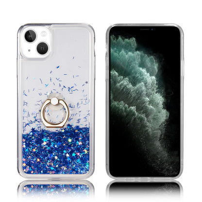 For Apple iPhone 14 /Plus Pro Max Hybrid Glitter Bling Sparkling Liquid Quicksand Sparkle TPU PC with Ring Stand Holder  Phone Case Cover