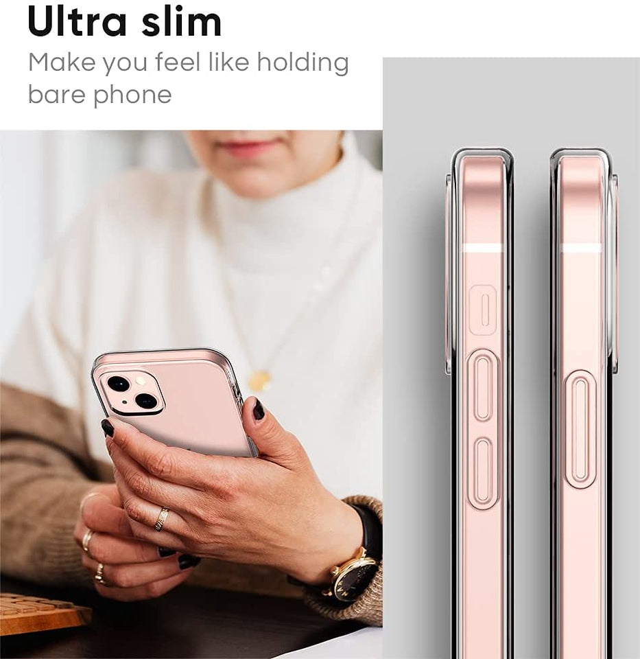 For Apple iPhone 13 (6.1") Transparent Gummy Acrylic TPU Hybrid Cushion Rigid Shock Protection Rubber Bumper Hard Back Clear Phone Case Cover