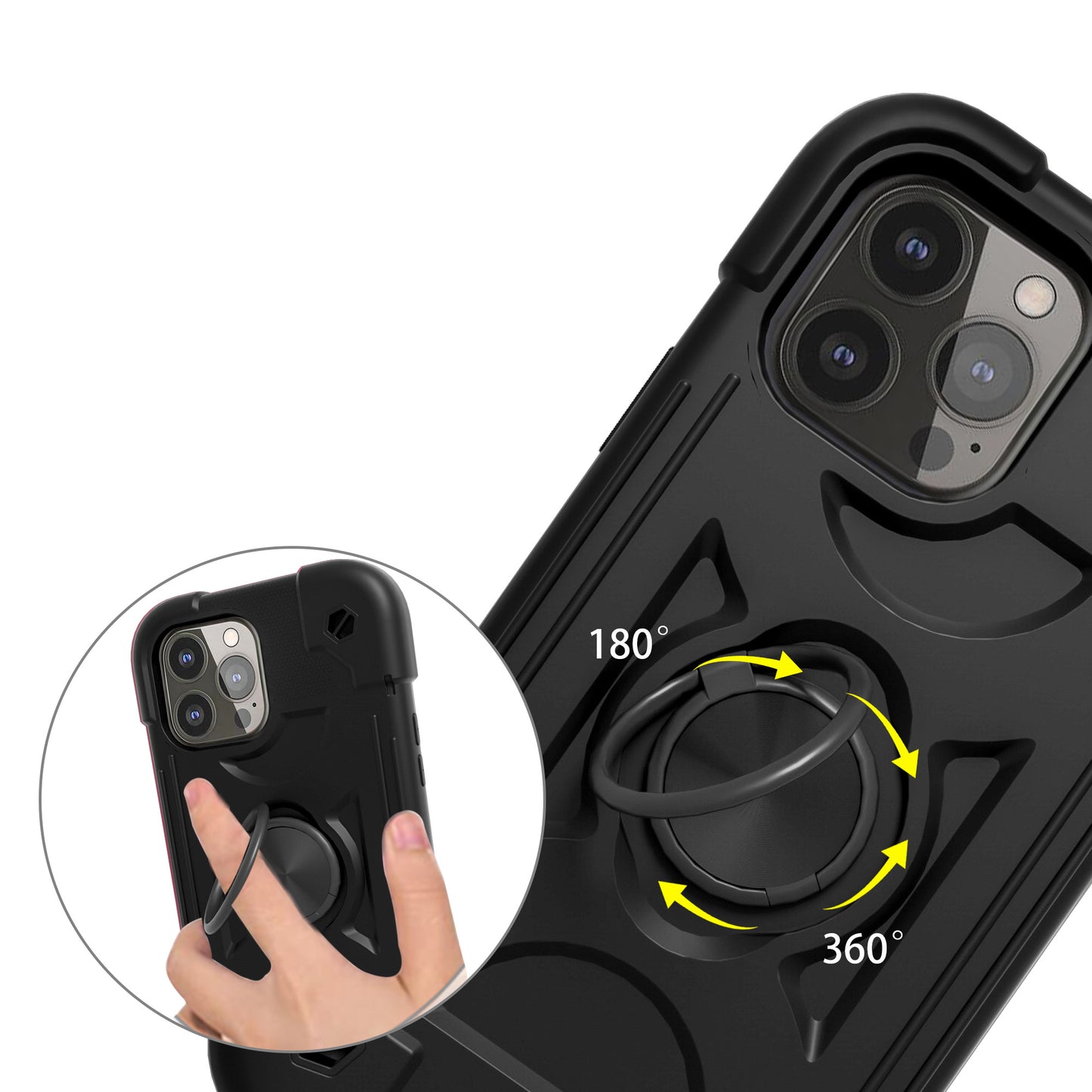 For Apple iPhone SE 3 (2022) SE/8/7 Thick 3in1 Hybrid Rugged TPU Shock-Absorbing with Rotatable Double Rings Kickstand  Phone Case Cover