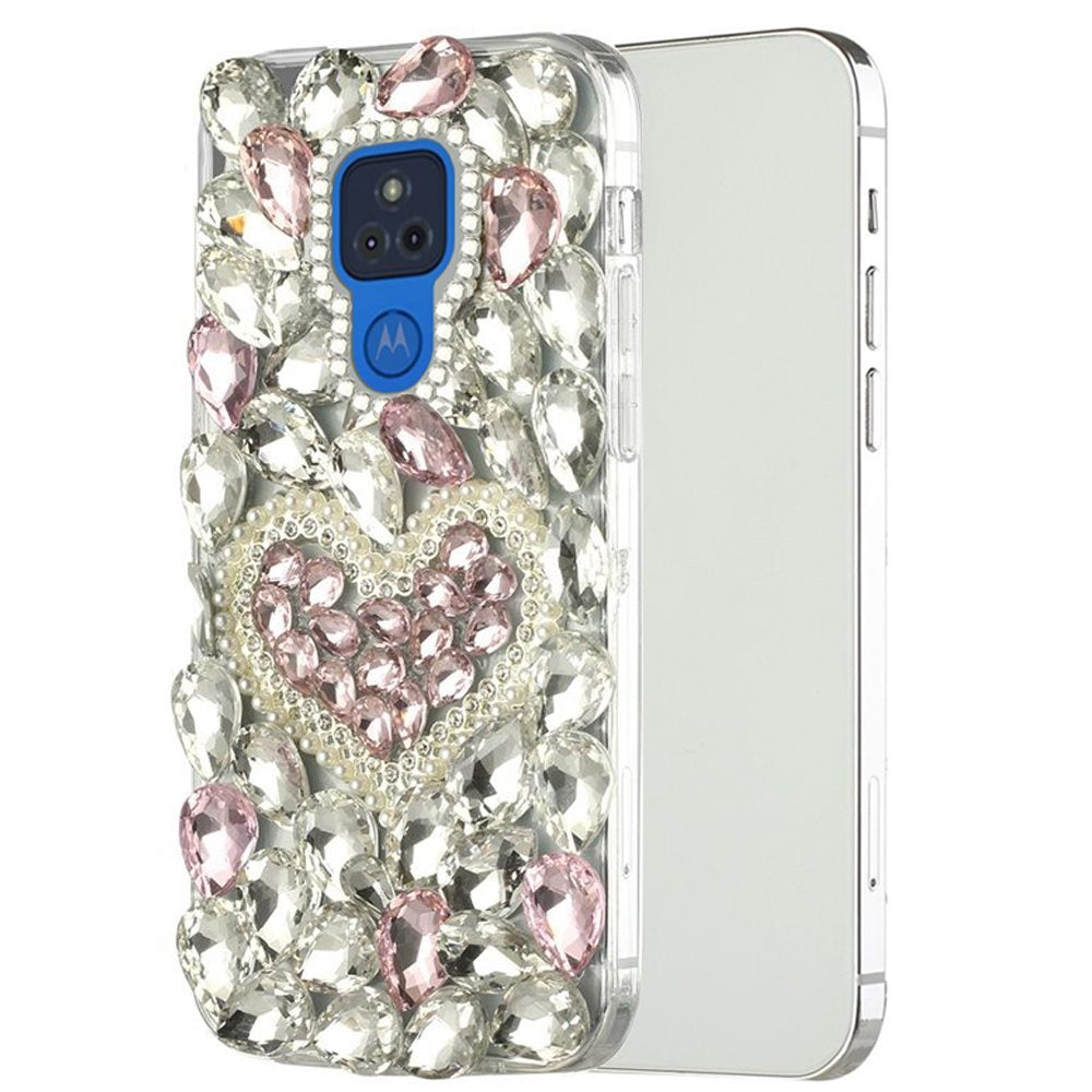 For Motorola Edge+ 2022 /Edge Plus Bling Clear Crystal 3D Full Diamonds Luxury Sparkle Rhinestone Hybrid Protective Pink Pearl Heart Phone Case Cover