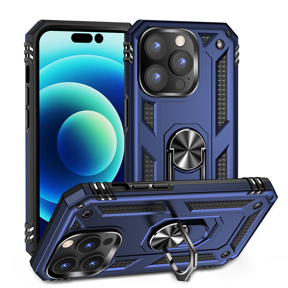 For Apple iPhone 14 /Pro Max Military Grade Heavy Duty Armor Hybrid with Ring Kickstand Finger Loop Stand  Phone Case Cover