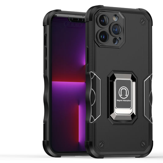 For Apple iPhone 14 Pro (6.1") Hybrid Cases with Magnetic Ring Holder Stand Kickstand Heavy Duty Rugged Shockproof Black Phone Case Cover