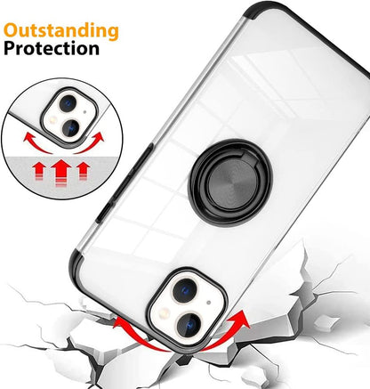 For Apple iPhone 14 /Plus Pro Max Transparent Hybrid PC Magnetic Ring Stand (Fit Car Mount) Detachable Frame  Phone Case Cover