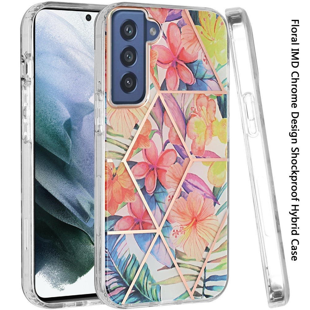 For Samsung Galaxy S22 Fashion Floral IMD Design Flower Pattern Hybrid Protective Hard Rubber TPU Slim Back Shockproof  Phone Case Cover