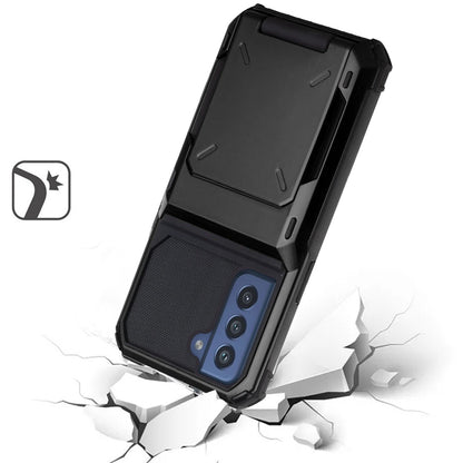 For Apple iPhone 14 Pro (6.1") Multiple Wallet Hidden Credit Card Holder (Upto 5 Cards) Shockproof Hybrid Armor Durable Black Phone Case Cover