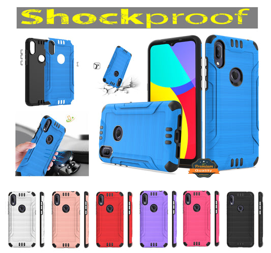 For AT&T Maestro 3 Hybrid Dual Layer Slim Defender Armor Tuff Metallic Brush Texture Shockproof Hard PC + TPU Rubber  Phone Case Cover