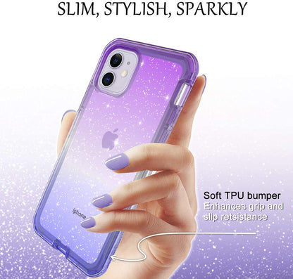For Apple iPhone 13 Pro (6.1") Clear Gradient Glitter Bling Sparkly Hybrid Hard PC Soft TPU Bumper and Front Frame Drop Protective  Phone Case Cover