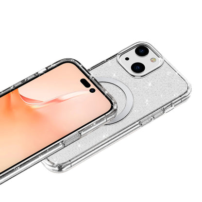 For Apple iPhone 14 /Plus Pro Max Transparent Glitter Bling Sparkly Hybrid Hard PC TPU Grip Shockproof Compatible with MagSafe  Phone Case Cover