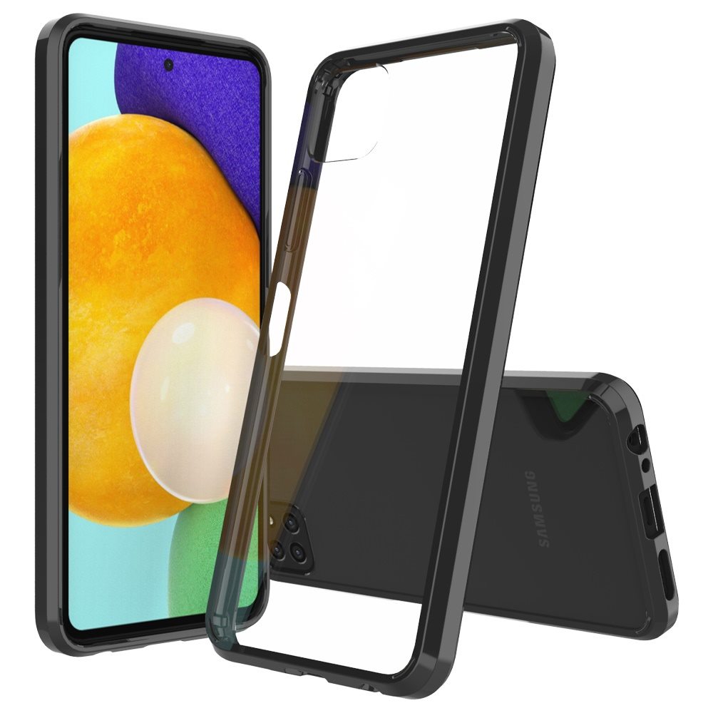 For Boost Mobile Celero 5G Hybrid Slim Crystal Clear Transparent Shock-Absorption Bumper with TPU + Hard PC Back Frame Black Phone Case Cover