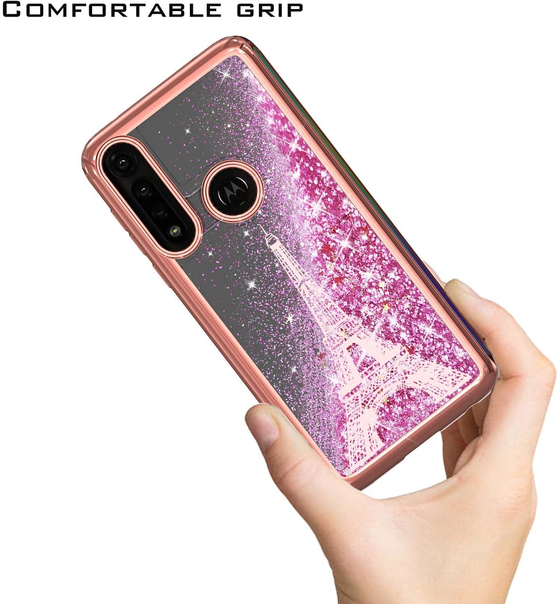 For Motorola Edge+ 2022 /Edge Plus Quicksand Liquid Glitter Bling Flowing Fashion Hybrid Rubber Chrome Plating Hard Paris Eiffel Tower Phone Case Cover