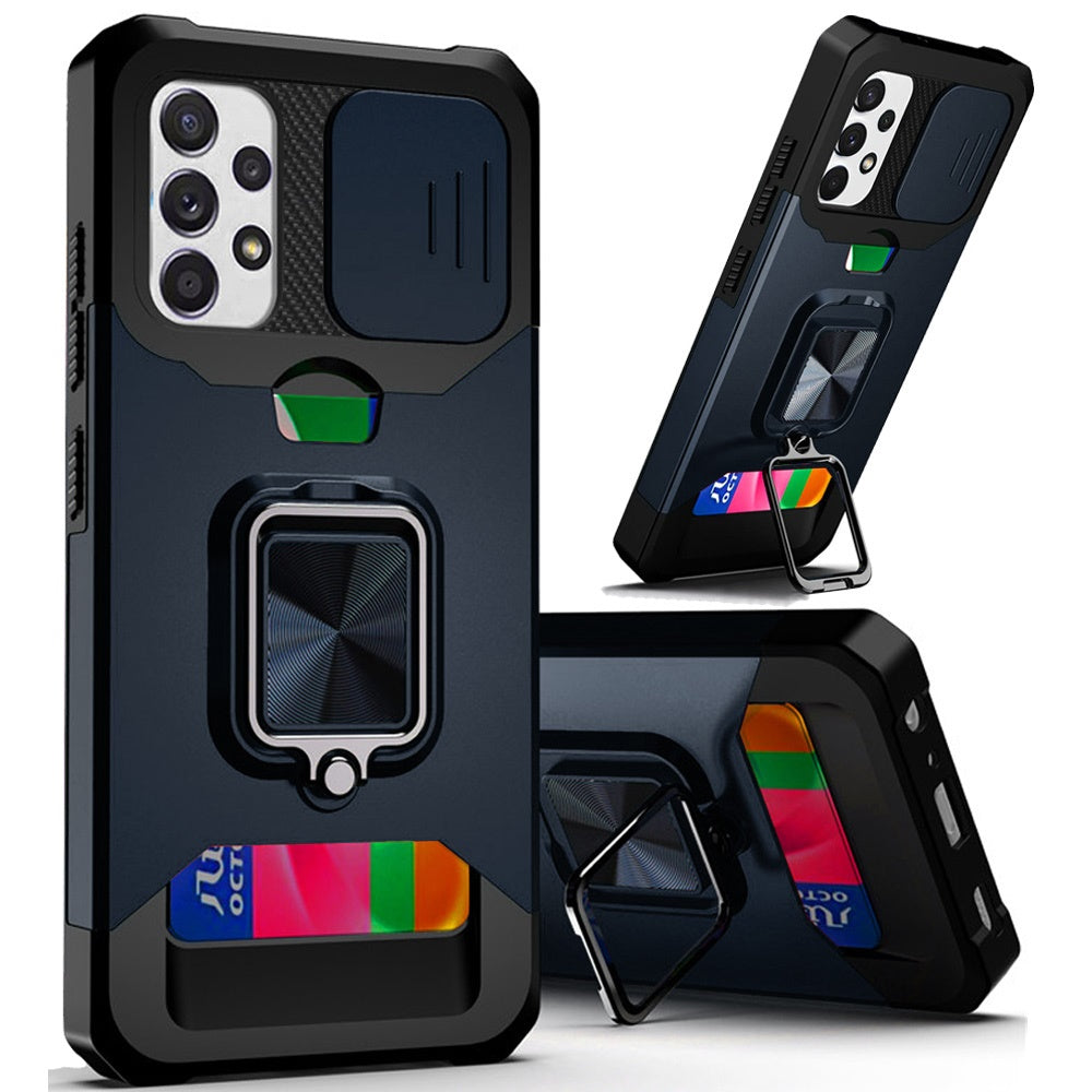 For Samsung Galaxy A02S Wallet Case with Ring Stand, Slide Camera Cover and Credit Card Holder, Military Grade Shockproof  Phone Case Cover