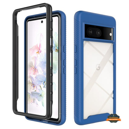 For Google Pixel 7 Pro Full Body Armor Slim Hybrid Double Layer Hard PC + TPU Transparent Back Rugged Frame Shockproof  Phone Case Cover