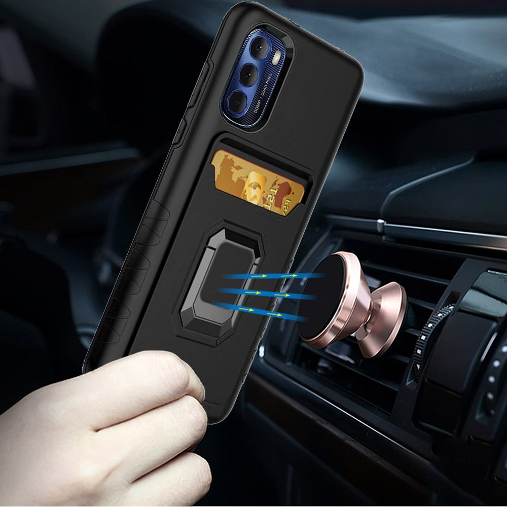 For Apple iPhone 14 Pro (6.1") Wallet Designed Credit Card Holder & Magnetic Stand Kickstand Ring Heavy Duty Hybrid  Phone Case Cover