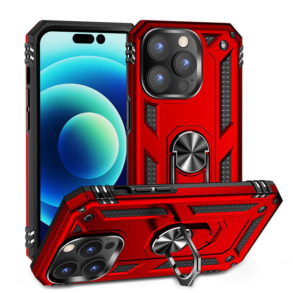For Apple iPhone 14 /Pro Max Military Grade Heavy Duty Armor Hybrid with Ring Kickstand Finger Loop Stand  Phone Case Cover