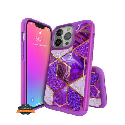 For Apple iPhone 13 Mini (5.4") Pattern Design Slim Hybrid Grid Bumper Rubber Soft TPU & Hard Back PC Protective  Phone Case Cover