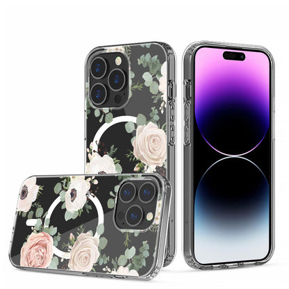 For Apple iPhone 14 Pro Max (6.7") Hybrid Flower Design Stylish Fashion Thick Hard MagSafe Compatible  Phone Case Cover